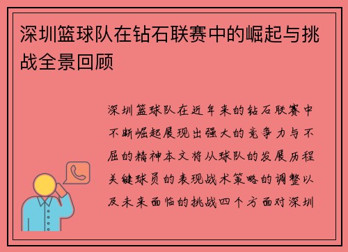 深圳篮球队在钻石联赛中的崛起与挑战全景回顾